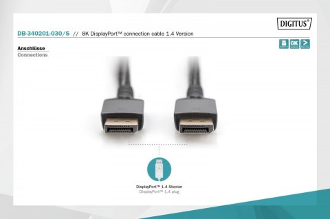 Kabel połączeniowy PREMIUM DisplayPort 8K60Hz UHD DP/DP M/M 3m Czarny Kabel połączeniowy PREMIUM DisplayPort 8K60Hz UHD DP/DP M/M 3m Czarny