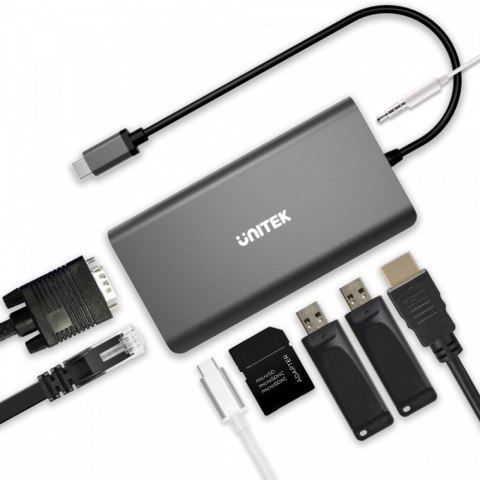 HUB 8-w-1 USB-C 3.1; HDMI; VGA; RJ45; SD; PD 100W; D1019B HUB 8-w-1 USB-C 3.1; HDMI; VGA; RJ45; SD; PD 100W; D1019B