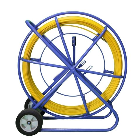 Pilot z włókna szklanego FRP do przeciągania kabli, 11mm, 150m, z kółkami, żółty Pilot z włókna szklanego FRP do przeciągania kabli, 11mm, 150m, z kółkami, żółty