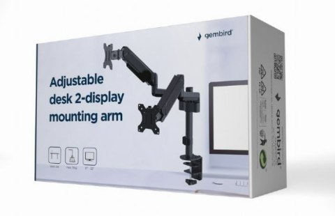 Ramię/uchwyt na dwa monitory biurkowe, regulowane od 17 cali do 32 cale, obciążenie do 9 kg Ramię/uchwyt na dwa monitory biurkowe, regulowane od 17 cali do 32 cale, obciążenie do 9 kg