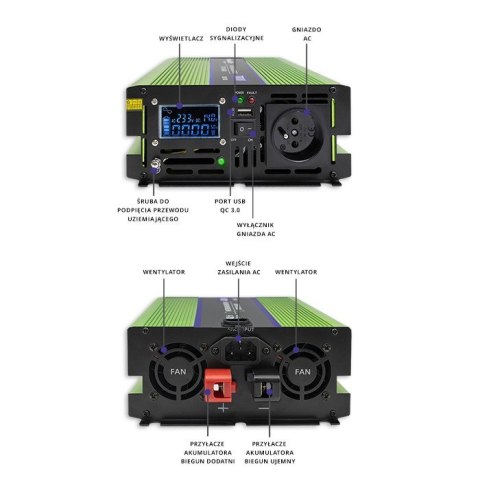 Przetwornica napięcia Monolith | ładowanie baterii | UPS | 1000W | 2000W | 12V na 230V | Czysty Sinus | LCD Przetwornica napięcia Monolith | ładowanie baterii | UPS | 1000W | 2000W | 12V na 230V | Czysty Sinus | LCD