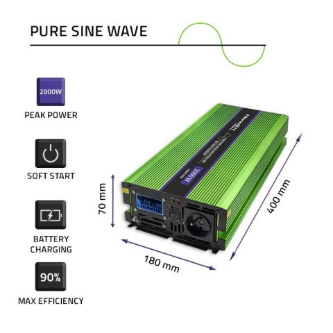 Przetwornica napięcia Monolith | ładowanie baterii | UPS | 1000W | 2000W | 12V na 230V | Czysty Sinus | LCD Przetwornica napięcia Monolith | ładowanie baterii | UPS | 1000W | 2000W | 12V na 230V | Czysty Sinus | LCD