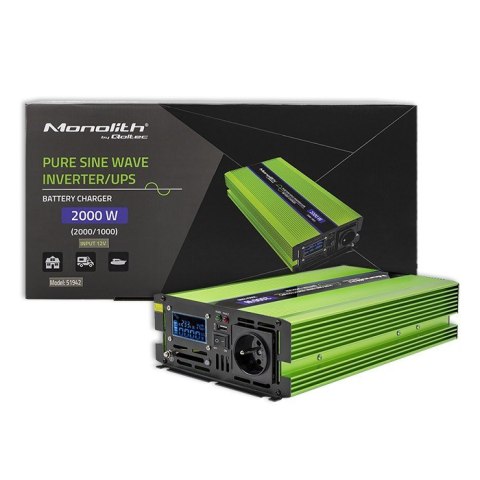 Przetwornica napięcia Monolith | ładowanie baterii | UPS | 1000W | 2000W | 12V na 230V | Czysty Sinus | LCD Przetwornica napięcia Monolith | ładowanie baterii | UPS | 1000W | 2000W | 12V na 230V | Czysty Sinus | LCD