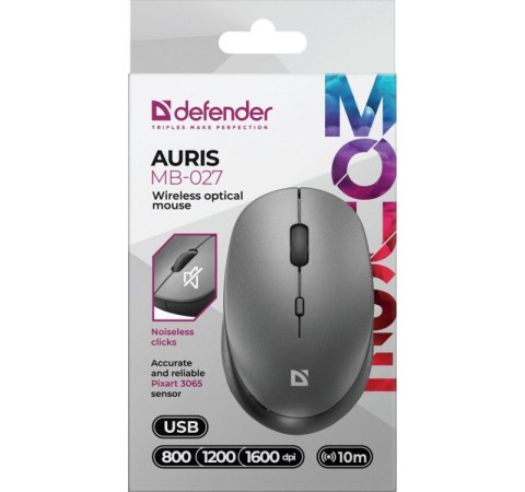 Mysz bezprzewodowa silent click AURIS MB-027 800/1200/1600DPI szara Mysz bezprzewodowa silent click AURIS MB-027 800/1200/1600DPI szara