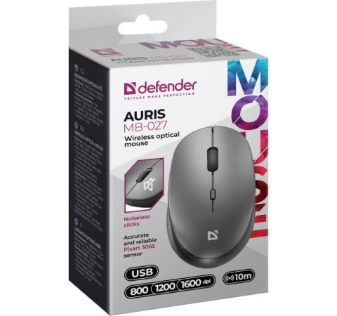 Mysz bezprzewodowa silent click AURIS MB-027 800/1200/1600DPI szara Mysz bezprzewodowa silent click AURIS MB-027 800/1200/1600DPI szara