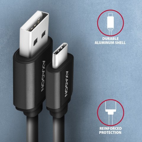 BUCM-AM20TB Kabel Twister USB-C - USB-A, 1.1m, USB2.0 3A, ALU, czarny