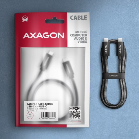 BUCM2-CM10AB Kabel USB-C - USB-C, 1.0m 5A charging, ALU, 240W PD, oplot, USB2.0, czarny