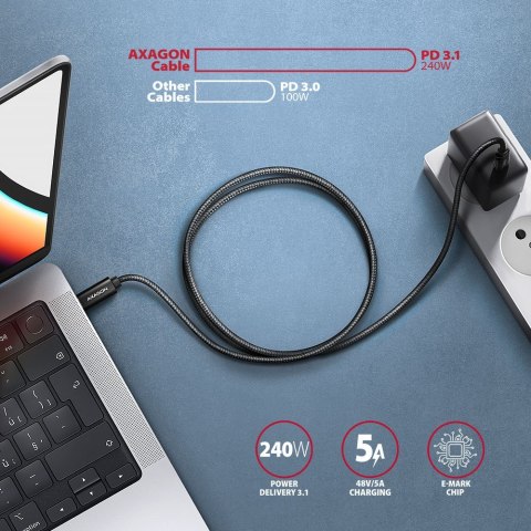 BUCM2-CM30AB Kabel USB-C - USB-C, 3.0m 5A charging, ALU, 240W PD, oplot, USB2.0, czarny