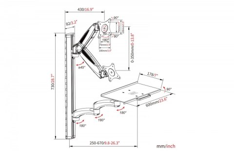 Ramię naścienne pojedyncze 1xLCD + klawiatura, max. 32" i 8kg uchylno-obrotowe 360° (PIVOT) Ramię naścienne pojedyncze 1xLCD + klawiatura, max. 32" i 8kg uchylno-obrotowe 360° (PIVOT)