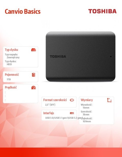 Dysk twardy Canvio Basics 2.5 1TB USB 3.0 2022 czarny Dysk twardy Canvio Basics 2.5 1TB USB 3.0 2022 czarny