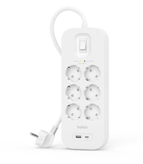 Listwa przeciwprzepięciowa SurgePlus 6x Schuko 1xUSB-A 1xUSB-C 650J 2m Listwa przeciwprzepięciowa SurgePlus 6x Schuko 1xUSB-A 1xUSB-C 650J 2m