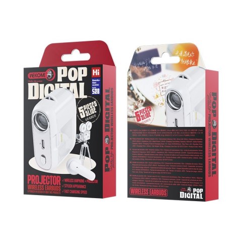 Słuchawki bezprzewodowe S28 Pop Digital Series - Bluetooth V5.3 TWS z etui ładującym z funkcją projektora Białe Słuchawki bezprzewodowe S28 Pop Digital Series - Bluetooth V5.3 TWS z etui ładującym z funkcją projektora Białe
