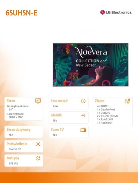 Monitor wielkoformatowy 65UH5N-E IPS 500cd/m2 24/7 Monitor wielkoformatowy 65UH5N-E IPS 500cd/m2 24/7
