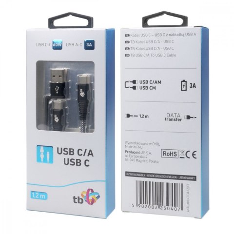 Kabel 2w1: USB C - USB C z nakładką USB A, 1.2 m Kabel 2w1: USB C - USB C z nakładką USB A, 1.2 m