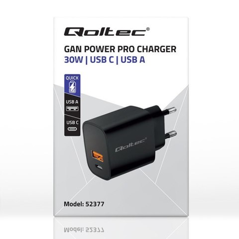Ładowarka GaN Power Pro | 1xUSB-C | 1xUSB | 30W | 5-20V | 1.5-3A | Czarna Ładowarka GaN Power Pro | 1xUSB-C | 1xUSB | 30W | 5-20V | 1.5-3A | Czarna
