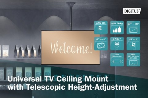 Uchwyt sufitowy TV 37-70 cali 50kg, z regulacją teleskopową 560-910mm Czarny Uchwyt sufitowy TV 37-70 cali 50kg, z regulacją teleskopową 560-910mm Czarny