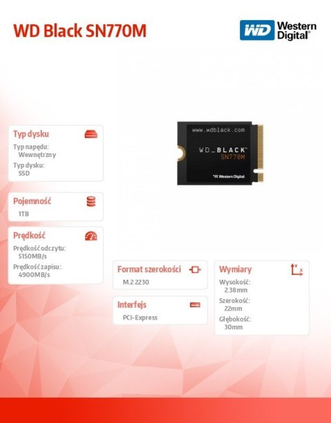 Dysk SSD WD Black SN770M 1TB NVMe 2230 M2 Dysk SSD WD Black SN770M 1TB NVMe 2230 M2