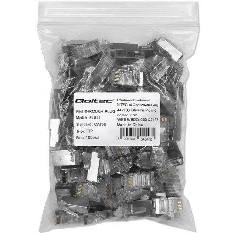Wtyk przelotowy złącze RJ45 | CAT5e | FTP | Pass Through | Pozłacane styki | 100 sztuk Wtyk przelotowy złącze RJ45 | CAT5e | FTP | Pass Through | Pozłacane styki | 100 sztuk