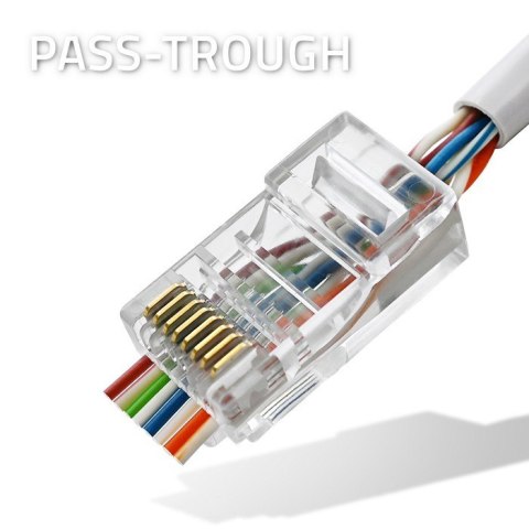 Wtyk przelotowy złącze RJ45 | CAT5e | UTP | Pass Throuh | Pozłacane styki | 100 sztuk Wtyk przelotowy złącze RJ45 | CAT5e | UTP | Pass Throuh | Pozłacane styki | 100 sztuk