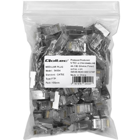 Wtyk złącze modularne RJ45 | CAT5e | FTP | Pozłacane styki | 100 sztuk Wtyk złącze modularne RJ45 | CAT5e | FTP | Pozłacane styki | 100 sztuk