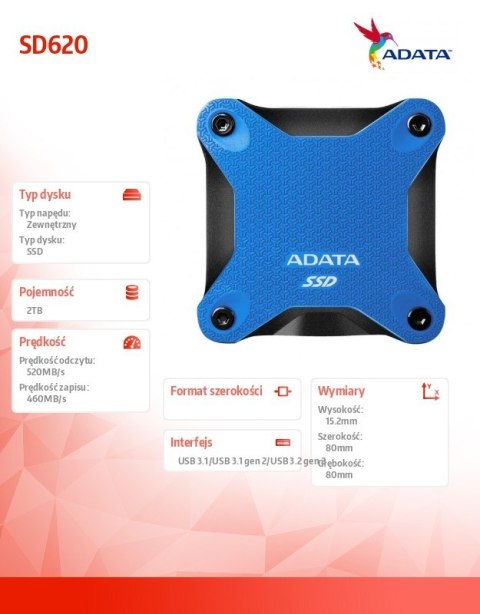 Zewnętrzny dysk SSD SD620 2TB U3.2A 520/460 MB/s Blue Zewnętrzny dysk SSD SD620 2TB U3.2A 520/460 MB/s Blue