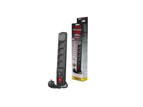 Listwa zasilająca F4 USB A+C 5M 4X 230V PD3.0 QC Czarna Listwa zasilająca F4 USB A+C 5M 4X 230V PD3.0 QC Czarna