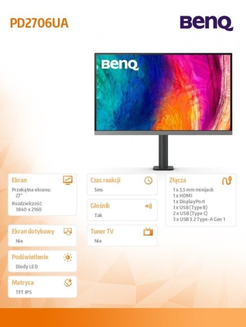 Monitor 27 cali PD2706UA LED 5ms/QHD/IPS/HDMI/DP/USB Monitor 27 cali PD2706UA LED 5ms/QHD/IPS/HDMI/DP/USB
