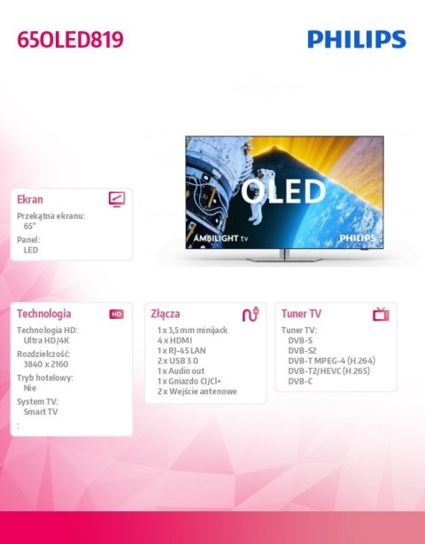 Telewizor 65 cali OLED 65OLED819/12 Telewizor 65 cali OLED 65OLED819/12