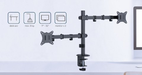Ramię biurkowe na 2 monitory 17-32 cale 9kg Ramię biurkowe na 2 monitory 17-32 cale 9kg