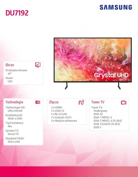Telewizor LED 43 cale UE43DU7192UXXH