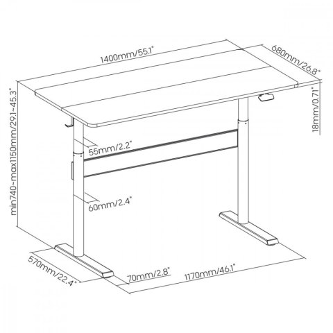 Biurko stolik z blatem 140x68cm ER453 regulacja