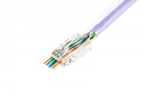 Wtyk RJ45 (8P8C) przelotowy, kat.5e, nieekranowany, AWG 26-24, opakowanie 100 sztuk Wtyk RJ45 (8P8C) przelotowy, kat.5e, nieekranowany, AWG 26-24, opakowanie 100 sztuk