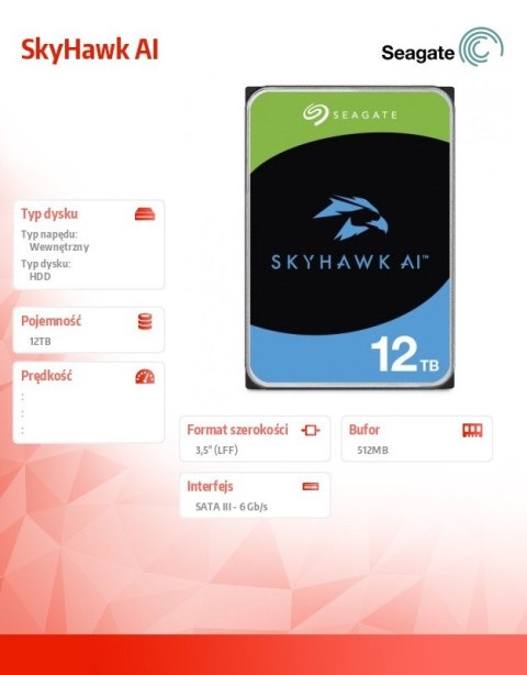 Dysk twardy SkyHawk AI 12TB 3,5 cali 512MB Dysk twardy SkyHawk AI 12TB 3,5 cali 512MB