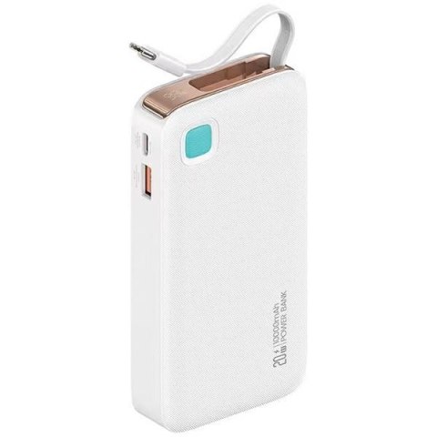 Powerbank 10000mAh 20W zwijany kabel USB-C fast charge Biały Powerbank 10000mAh 20W zwijany kabel USB-C fast charge Biały