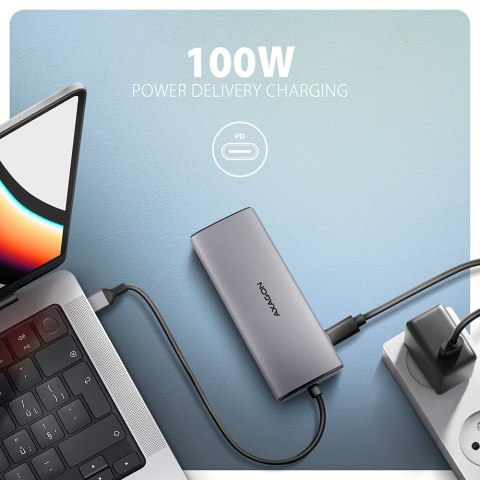 HMC-6G2L Wieloportovy hub USB 6in1, 10Gbps, 2xUSB-A, 1xUSB-C, HDMI 4K/60Hz, PD 100W, GLAN, 15cm USB-C kabel