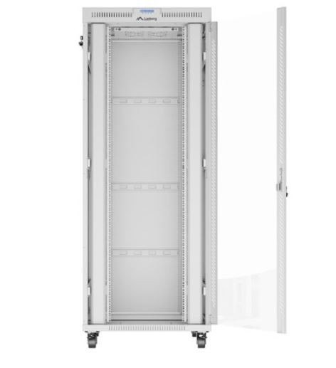 Szafa stojąca rack 19'' 42U 800x1000 szara drzwi szkalne flat pack