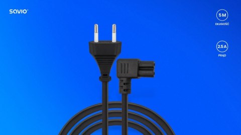 Kabel zasilający 2pin, C7 kątowy 5m, CL-186 Kabel zasilający 2pin, C7 kątowy 5m, CL-186