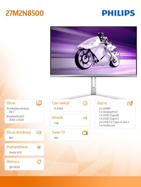 Monitor 27M2N8500 27 cali QD OLED 360Hz HDMIx2 DP USB-C HAS Ambiglow Głośniki