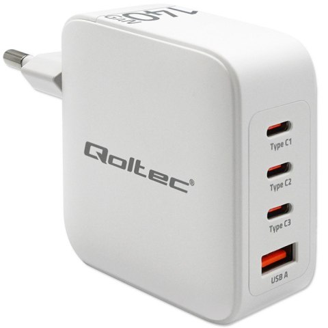 Ładowarka sieciowa 140W GaN | 5-20V | 2.5-5A | 3xUSB-C PD | 1xUSBQC 3.0 | Biała Ładowarka sieciowa 140W GaN | 5-20V | 2.5-5A | 3xUSB-C PD | 1xUSBQC 3.0 | Biała