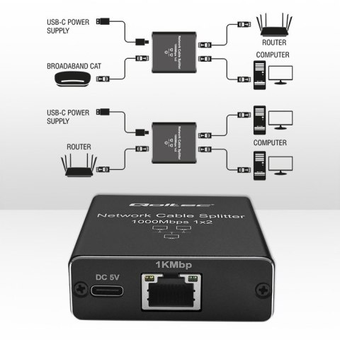 Rozdzielacz Splitter mini SWITCH 1x2 port RJ45 | 1000Mbps | USB-C| Aluminium Rozdzielacz Splitter mini SWITCH 1x2 port RJ45 | 1000Mbps | USB-C| Aluminium