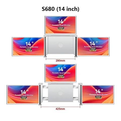 Przenośne monitory do laptopa Smart Life S680 14 cali, 3 monitory IPS, 1080p Full HD Przenośne monitory do laptopa Smart Life S680 14 cali, 3 monitory IPS, 1080p Full HD