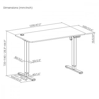 Biurko elektryczne Ergo Office ER-451 120x60 cm, regulacja 77-114cm wysokość