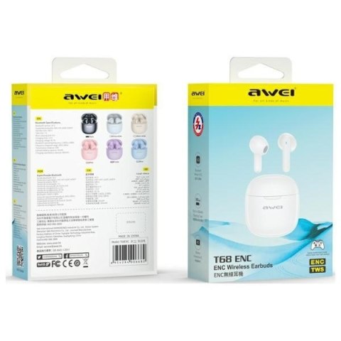 Słuchawki Bluetooth 5.3 T68 TWS ENC Białe Słuchawki Bluetooth 5.3 T68 TWS ENC Białe