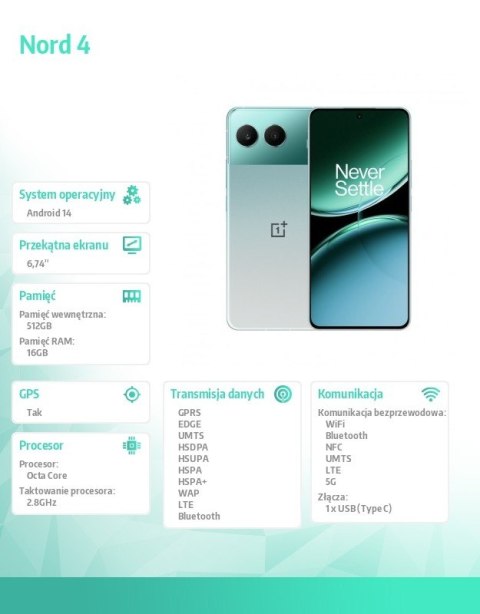 Smartfon Nord 4 5G 16/ 512 GB CPH2663 zielony Smartfon Nord 4 5G 16/ 512 GB CPH2663 zielony