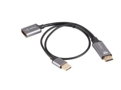 Adapter HDMI(M)-Displayport(F)4K na kablu 20cm srebrny Adapter HDMI(M)-Displayport(F)4K na kablu 20cm srebrny