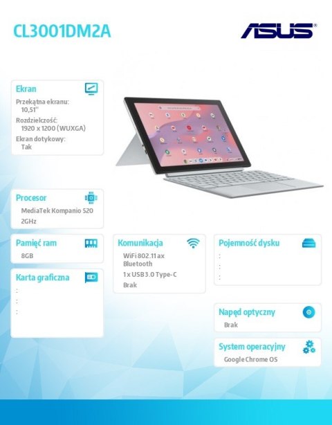 Notebook Chromebook CL3001DM2A-R70284- MediaTek Kompanio 520/8GB/64GB/10.5 cali WUXGA/ChromeOS/5Y