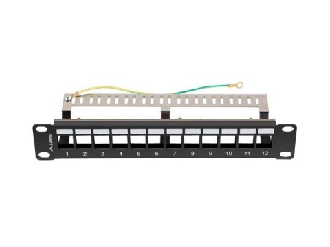 Patch Panel 12 Port 1U 10 cali FTP z organizatorem do modułów keystone czarny Patch Panel 12 Port 1U 10 cali FTP z organizatorem do modułów keystone czarny