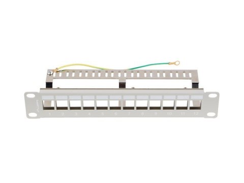 Patch Panel 12 Port 1U 10 cali FTP z organizerem do modułów keystone szary Patch Panel 12 Port 1U 10 cali FTP z organizerem do modułów keystone szary