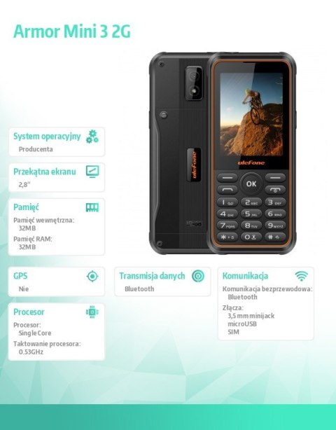 Telefon Armor Mini 3 2G 2,8" czarny Telefon Armor Mini 3 2G 2,8" czarny