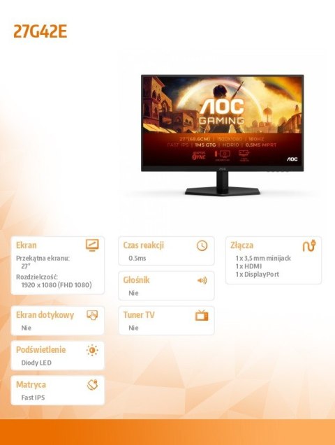 Monitor 27G42E 27 cali 180Hz Fast IPS HDMI DP